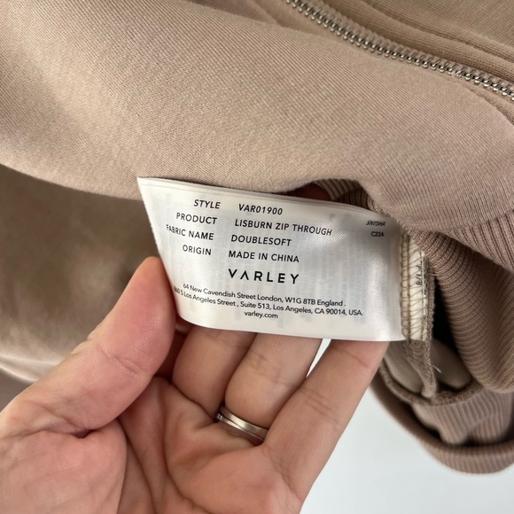 Varley Double Soft Lisburn Zip Through & The Slim Zip Hem Pant Light Taupe Set - Picture 9 of 16